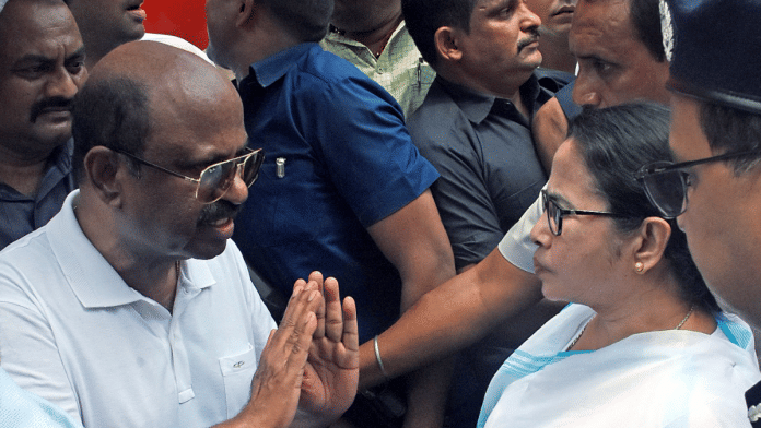 File photo of West Bengal Governor C.V. Ananda Bose with Chief Minister Mamata Banerjee | ANI