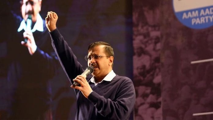 Arvind Kejriwal speaking at the AAP Report Card event in New Delhi | Photo: Suraj Singh Bisht | ThePrint