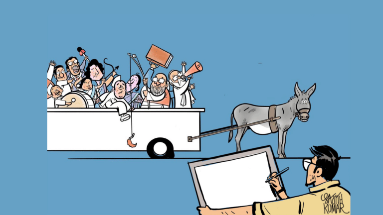 Politics through cartoonists’ lens & no one to ‘stand with real Bajrang devotees’