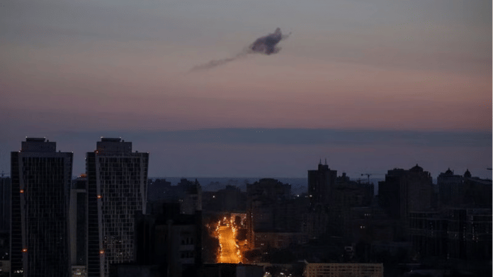 Smoke rises in the sky over the city after a Russian drone strike in Kyiv, on 28 May 2023 | Reuters/Gleb Garanich
