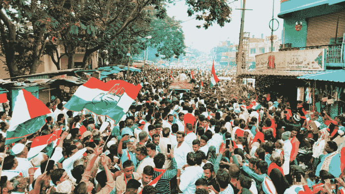 File photo of Congress supporters attending a roadshow by Karnataka party chief D.K. Shivakumar | ANI