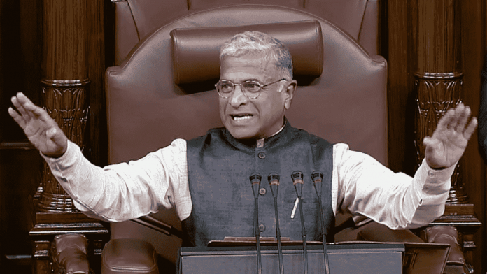 File photo of Rajya Sabha Deputy Chairman Harivansh Narayan Singh conducting proceedings of the House | ANI