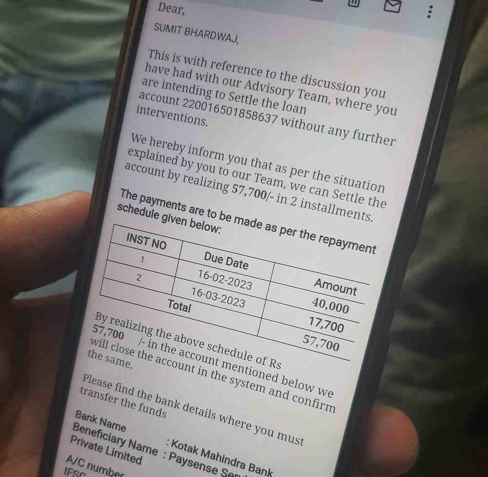 paysense settlement email
