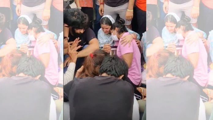 India’s top wrestlers broke down on the banks of the Ganga in Haridwar Tuesday evening | Photo: Shubhangi Misra/ThePrint