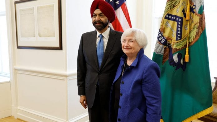 U.S. Treasury Secretary Janet Yellen welcomes incoming World Bank President Ajay Banga at the Treasury Department in Washington on 1 June, 2023/Reuters