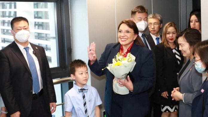 Honduran President Xiomara Castro walks after arrival in Shanghai airport, on 8 June 2023 | Honduras Presidency/Handout via Reuters
