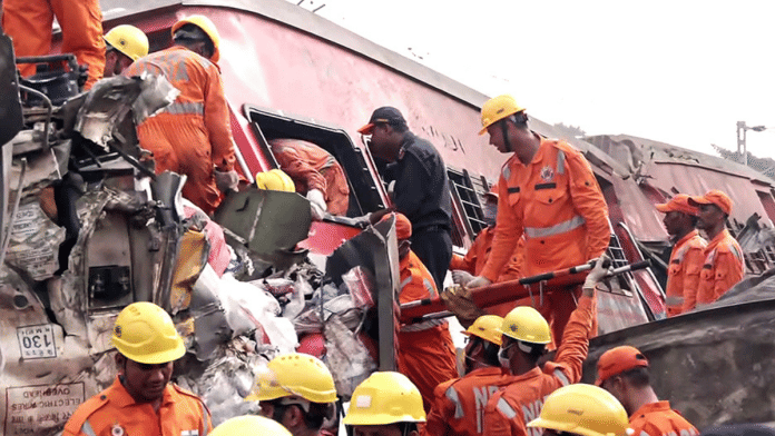 NDRF personnel conduct rescue operations after three trains collided in a major accident in Balasore, Odisha | ANI