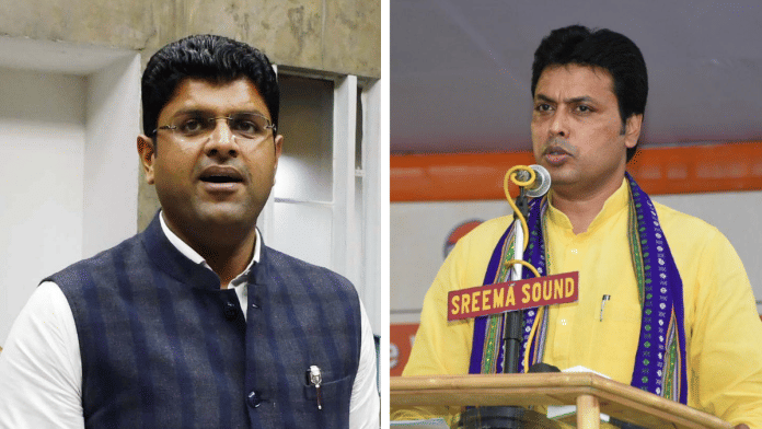 File photos of Dushyant Chautala and Biplab Kumar Deb | ANI/ Facebook