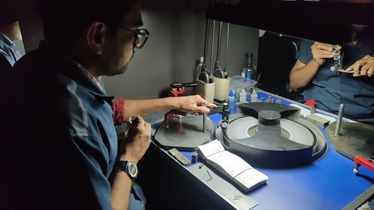 A worker polishing a lab-grown diamond at Greenlab Diamonds in Surat | Photo: Monami Gogoi | ThePrint