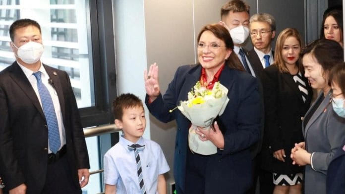 Honduran President Xiomara Castro walks after arrival in Shanghai airport | Handout via Reuters
