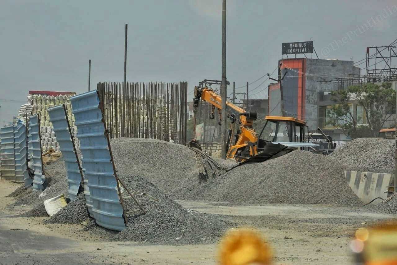 Construction work underway at Lucknow-Gorakhpur Road | Photo: Praveen Jain | ThePrint