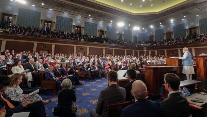 Prime Minister Narendra Modi addresses the joint session of the US Congress at the US Capitol Hill in Washington DC, USA on 23 June | Photo: ANI