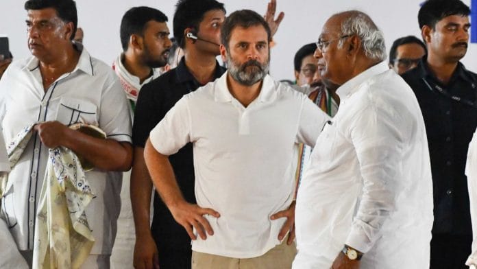 Congress leader Rahul Gandhi & party president Mallikarjun Kharge in Patna for the Opposition leaders' meeting, 23 June | Photo: Suraj Singh Bisht, ThePrint