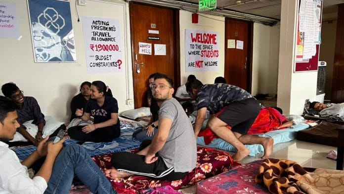 File photo of students protesting at South Asian University | Soniya Agrawal | ThePrint
