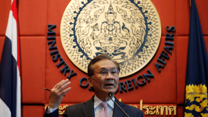 FILE PHOTO: Thailand's Foreign Minister Don Pramudwinai gestures during a news conference on the U.S. State Department's annual human trafficking report at the Ministry of Foreign Affairs in Bangkok, Thailand, July 1, 2016. REUTERS/Chaiwat Subprasom/File Photo