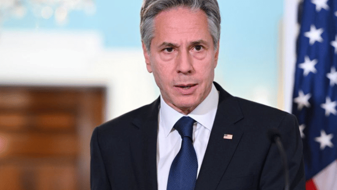Antony Blinken speaks to media in the Treaty Room of the State Department in Washington | via REUTERS