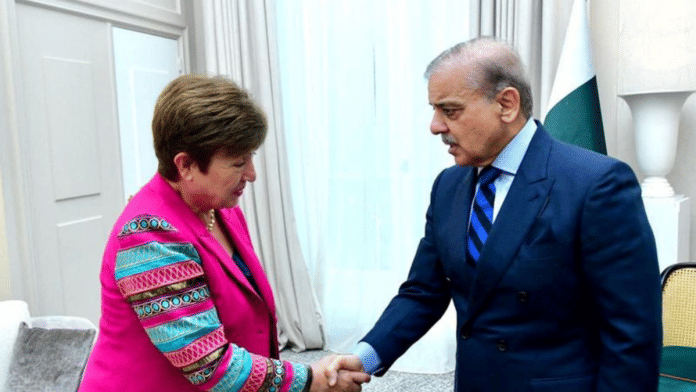 Pakistan PM Shehbaz Sharif meets with the managing director of IMF Kristalina Georgieva in Paris, on 30 June 2023 | Press Information Department (PID)/Handout via Reuters