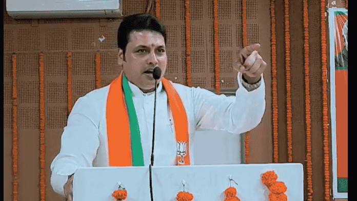 Haryana BJP in-charge Biplab Kumar Deb addresses a press conference in Uchana Kalan, Jind, Haryana | ANI