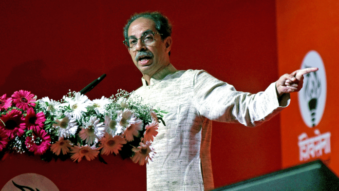 File photo of Shiv Sena (Uddhav Balasaheb Thackeray) chief Uddhav Thackeray addressing a gathering at Worli, Mumbai | ANI