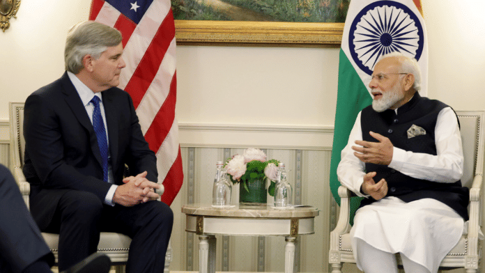 Prime Minister Narendra Modi meets H. Lawrence Culp Jr, Chairman and CEO, General Electric and CEO, General Electric Aerospace, at White House in Washington DC | ANI