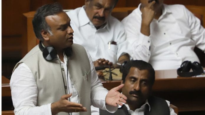 Minister Priyank Kharge addresses during the Assembly Session at Vidhana Soudha, in Bengaluru (ANI Photo)