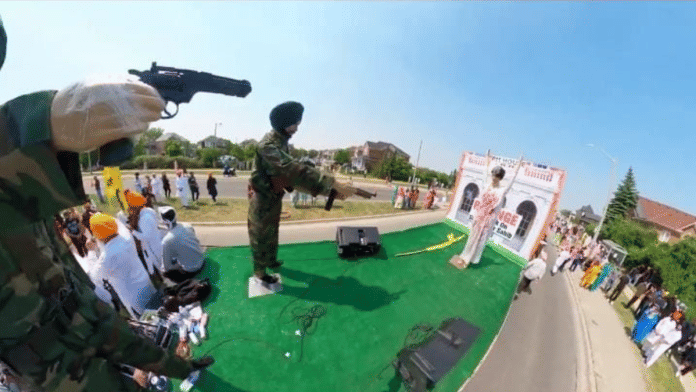 Screenshot of a video of a parade held by radical Sikh extremists in Brampton, Canada on 4 June | Twitter