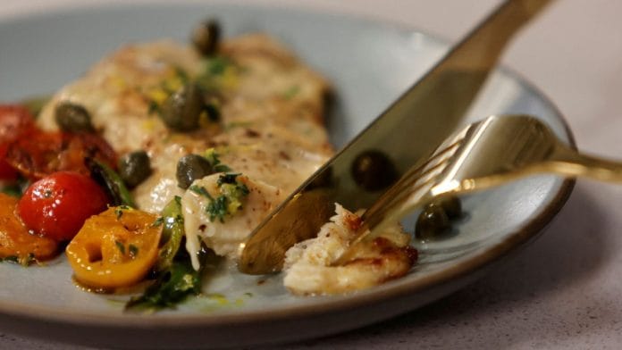 A view shows a cooked piece of cultivated chicken breast created at the Upside Foods plant, where lab-grown meat is cultivated, in Emeryville, California, US | Reuters/Peter DaSilva/File Photo