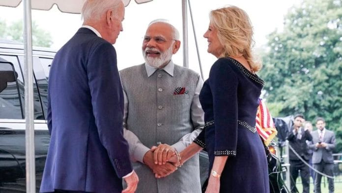 U.S. President Joe Biden and first lady Jill Biden welcome Prime Minister of India Narendra Modi to the White House in Washington, U.S., June 21, 2023. REUTERS/Elizabeth Frantz