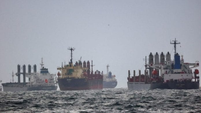 Vessels are seen as they wait for inspection under United Nation's Black Sea Grain Initiative in the southern anchorage of the Bosphorus in Istanbul, Turkey December 11, 2022. REUTERS/Yoruk Isik//File Photo