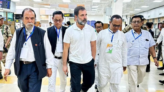 Congress leader Rahul Gandhi arrives at Imphal airport on Thursday | ANI Photo