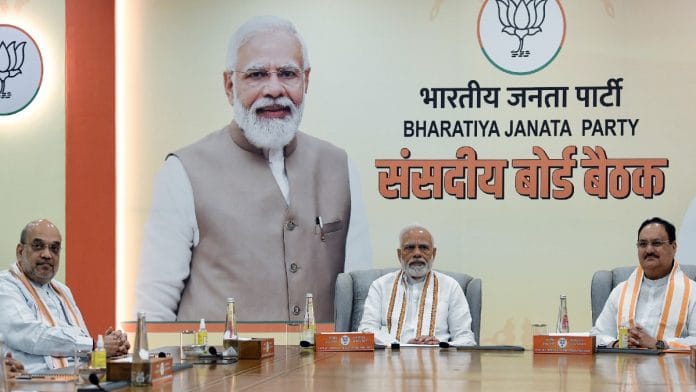 File photo of Prime Minister Narendra Modi with BJP national president JP Nadda and Union Home Minister Amit Shah | ANI/Shrikant Singh