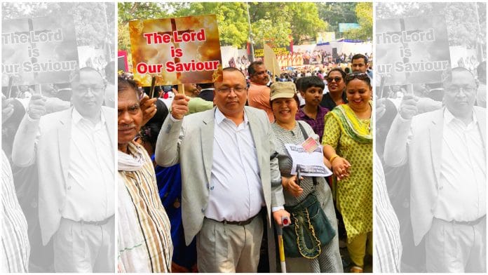 File photo of Rajya Sabha MP K. Vanlalvena at a protest against violence and harassment of Christians | Twitter | @VanlalvenaK