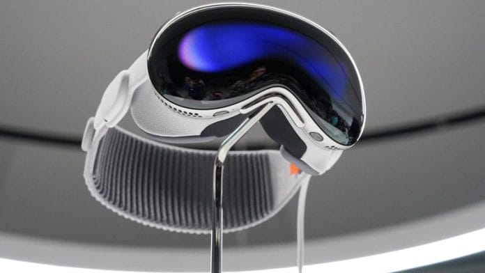 Apple's Vision Pro headset is on display at Apple's annual Worldwide Developers Conference at the company's headquarters in Cupertino, California, U.S. June 5, 2023 | Reuters