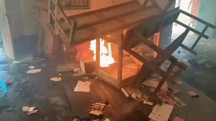 A polling booth allegedly vandalised and ballot papers set on fire in West Bengal's Cooch Behar on Saturday | ANI