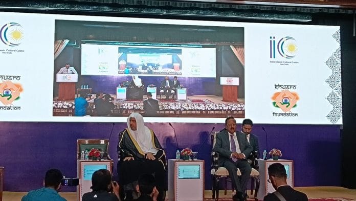 Mohammad bin Abdulkarim Al-Issa (L) with NSA Ajit Doval (R) at India Islamic Cultural Centre, New Delhi, Tuesday | Risha Chitlangia | ThePrint