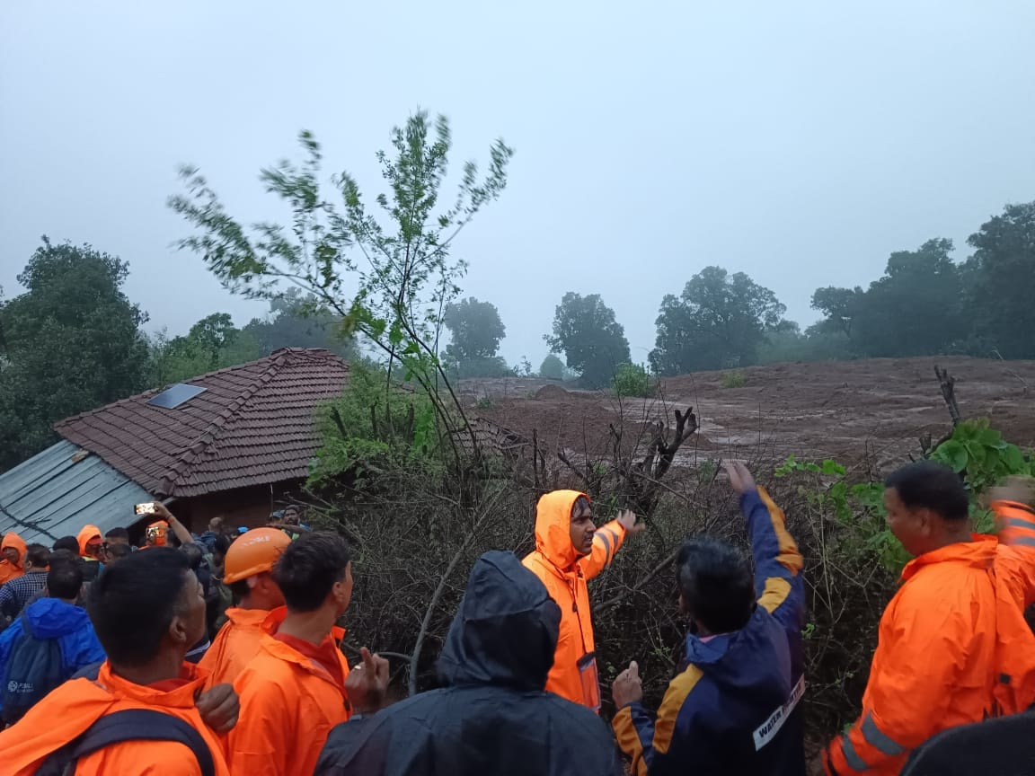 Rescuers at Irshalwadi village in Raigad, Maharashtra | Photo: NDRF