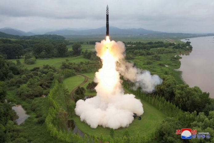 Hwasong-18 intercontinental ballistic missile is launched from an undisclosed location in North Korea | KCNA via Reuters