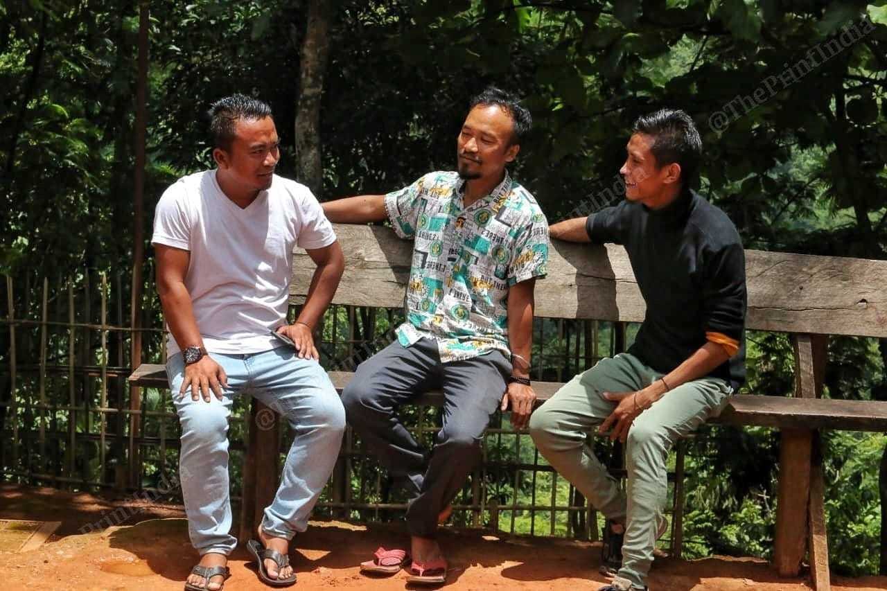 Kukis Jimmie (L) and Mangcha Mete (R) with T. Sanjay Singh, a Meitei, at Kwatha | Praveen Jain | ThePrint