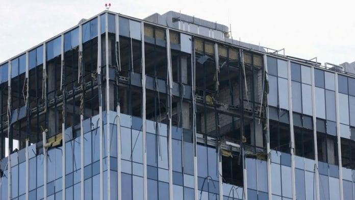 A view shows a damaged building following a reported drone attack in Moscow, Russia, July 24, 2023/Reuters