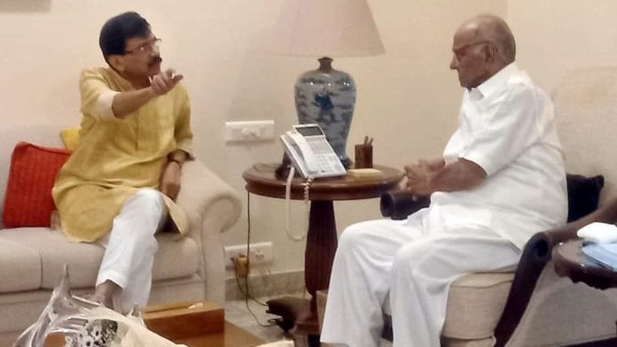 File photo of Shiv Sena (UBT) leader Sanjay Raut and NCP leader Sharad Pawar | ANI