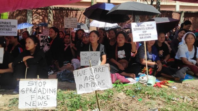 Kuki women in Churachandpur protesting outside the district administration office in June | Photo credit: Sonal Matharu | ThePrint