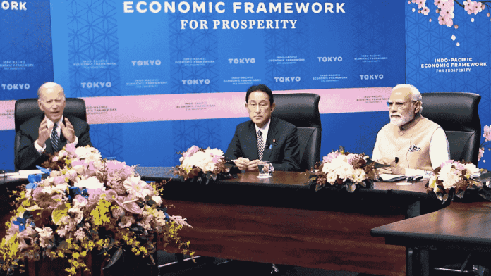 File photo Indian Prime Minister Narendra Modi, his Japanese PM counterpart Funio Kishida and US President Joe Biden at the launch of the Indo-Pacific Economic Framework for Prosperity (IPEF) in Tokyo | ANI