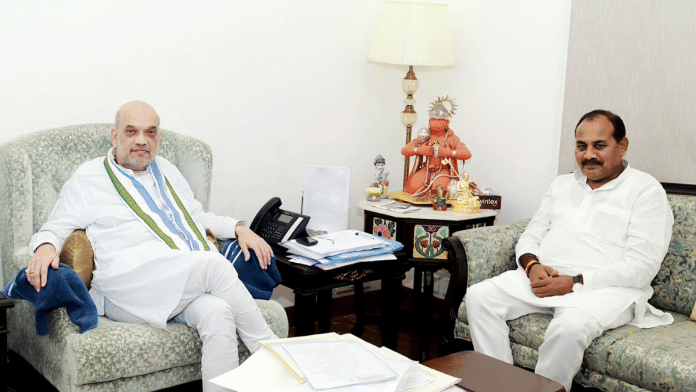 Dara Singh Chauhan (right) meets Union Home Minister Amit Shah at the latter's residence in New Delhi | ANI