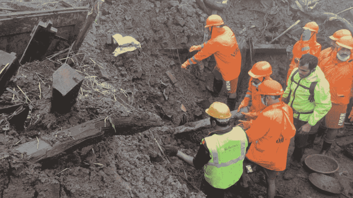 Rescuers at Irshalwadi village in Raigad | Photo: NDRF