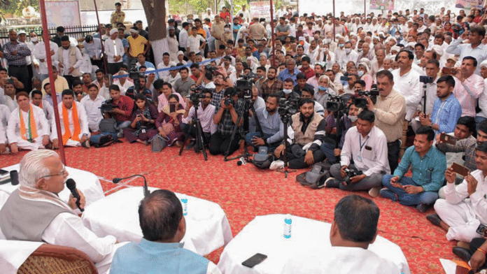 File photo of Haryana CM Manohar Lal Khattar interacting with local residents during a public programme | ANI