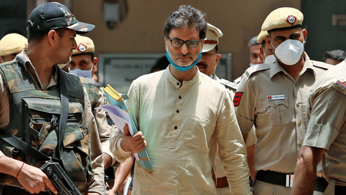 File photo of Kashmiri separatist Yasin Malik being brought out of NIA court in New Delhi | ANI