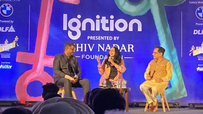 J Sai Deepak, Shoma Chaudhury and Saurabh Kirpal on stage | Vandana Menon | ThePrint