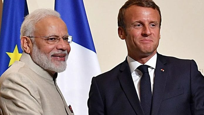File photo of Prime Minister Narendra Modi and President of France Emmanuel Macron in Chantilly, France | ANI Photo