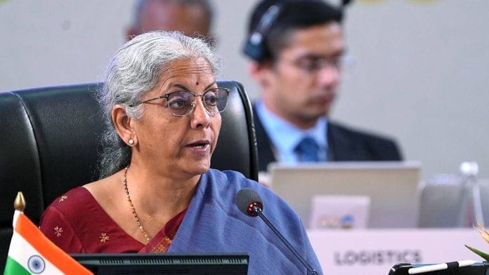 Union Finance Minister Nirmala Sitharaman speaks during the third G20 finance ministers and central bank governors (FMCBG) meeting, in Gandhinagar Tuesday. | ANI