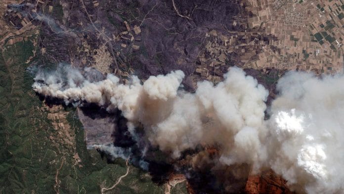 A satellite image shows an overview of wildfires in Alexandroupolis, Greece | Reuters